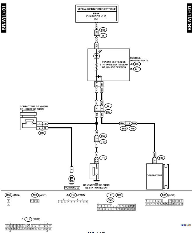 Système d'avertissement de frein de stationnement et de niveau de liquide de frein 